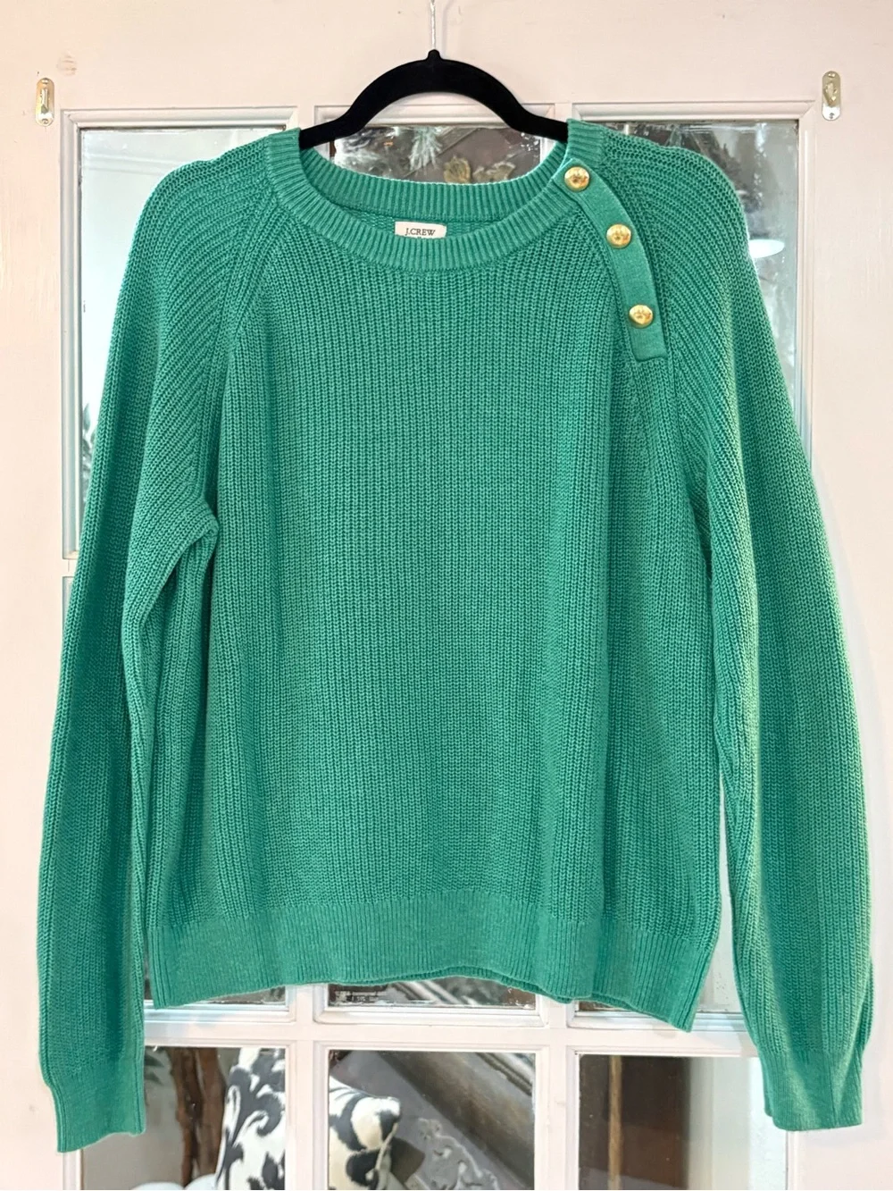 J.Crew Green Button Shoulder Cotton Blend Knit Sweater Size Large